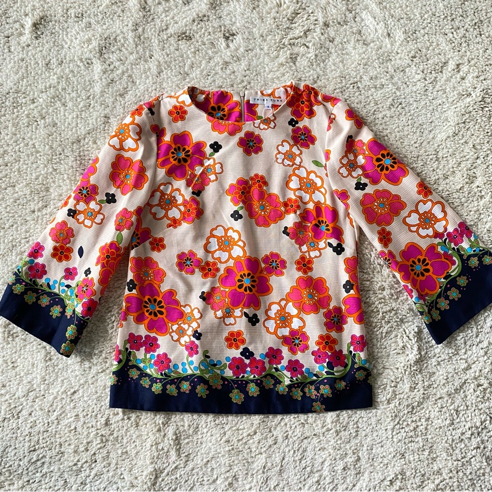 Trina Turk Cream Blouse with Pink and Orange Floral Print